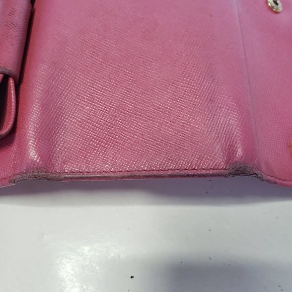 PRADA Leather Logo Wallet Small Pink Saffiano Compact Key Case Hooks Holder Bow - Picture 8 of 12